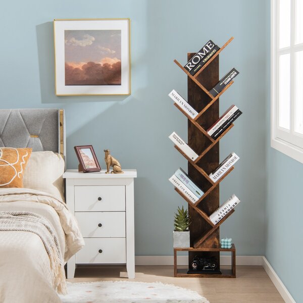 Costway Scaffale ad albero a 10 ripiani con cassetto, Scaffale da terra per camera da letto soggiorno e ufficio Marrone