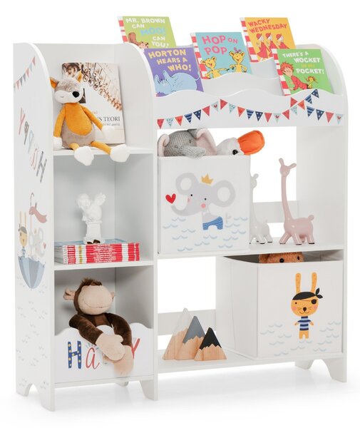 Costway Armadio a 3 livelli con 5 scompartimenti e 2 cassetti, Organizer per bambini per giocattoli e libri Bianco
