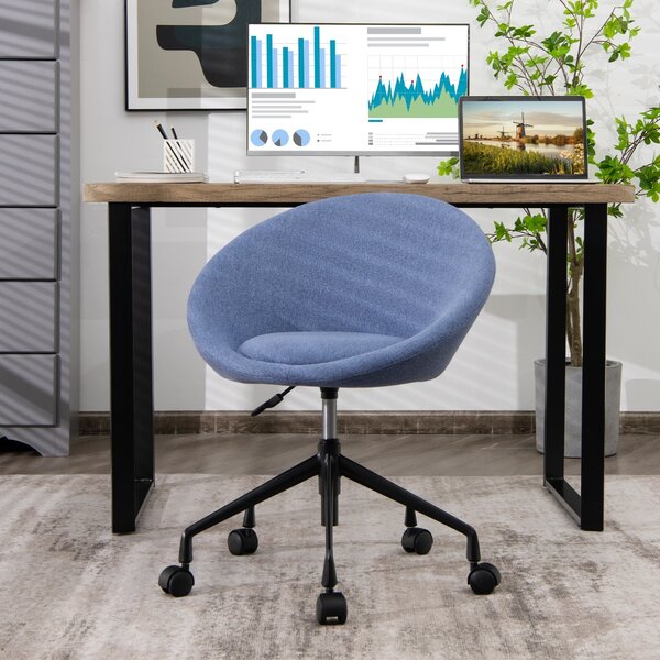 Costway Sedia girevole con sedile regolabile in altezza rotelle flessibili, Sedia da lettura in tessuto di lino Blu
