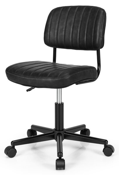 Costway Sedia ergonomica da ufficio girevole con schienale, Sedia regolabile in pelle PU senza braccioli con ruote Nero
