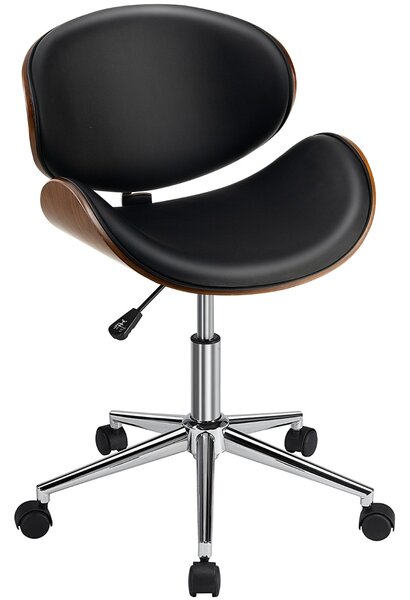 Costway Sedia in legno curvato per scrivania con sedile girevole e altezza regolabile, Sedia mid-century con ruote Nero