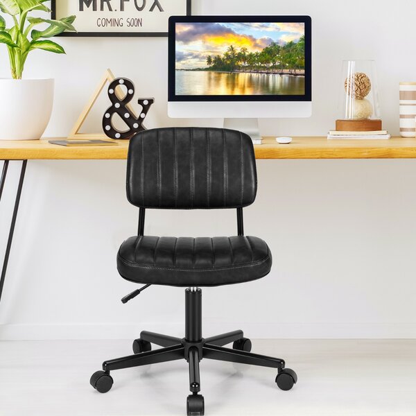 Costway Sedia ergonomica da ufficio girevole con schienale, Sedia regolabile in pelle PU senza braccioli con ruote Nero
