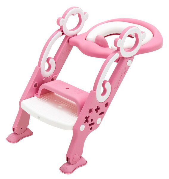 Costway Scaletta regolabile e pieghevole per WC, Sgabello imbottito con scala maniglie per bambini e bambine Rosa