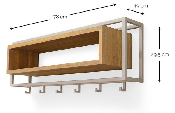 Attaccapanni da parete di colore naturale/grigio tortora in rovere massiccio con scaffale 78 cm School – Spinder Design
