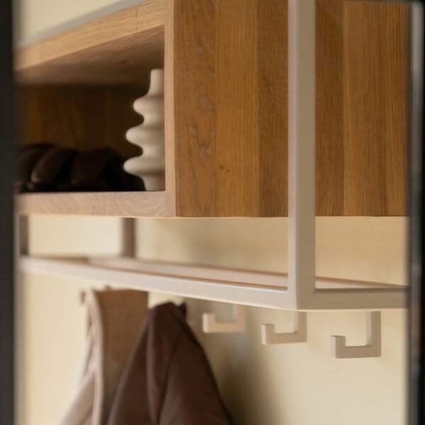Attaccapanni da parete di colore naturale/grigio tortora in rovere massiccio con scaffale 78 cm School – Spinder Design
