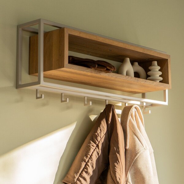 Attaccapanni da parete di colore naturale/grigio tortora in rovere massiccio con scaffale 78 cm School – Spinder Design