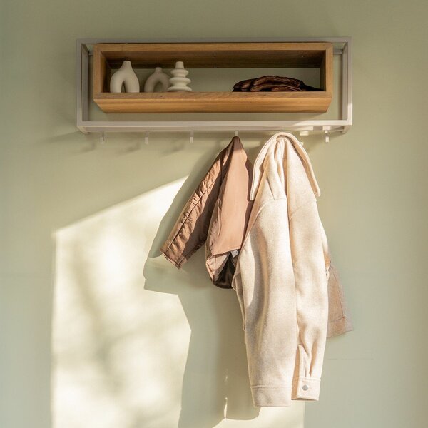 Attaccapanni da parete di colore naturale/grigio tortora in rovere massiccio con scaffale 78 cm School – Spinder Design