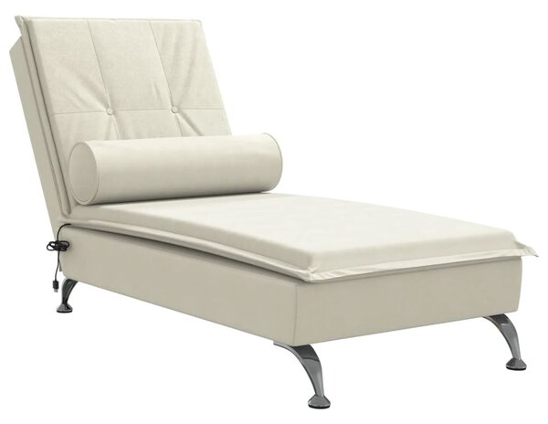 Chaise longue da massaggio con bolster in velluto crema