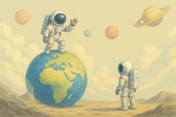 Carta da parati Due astronauti in piedi su un pianeta, Carta da parati Spazio, Carta da parati popolare, w03980 - Tapeko.it