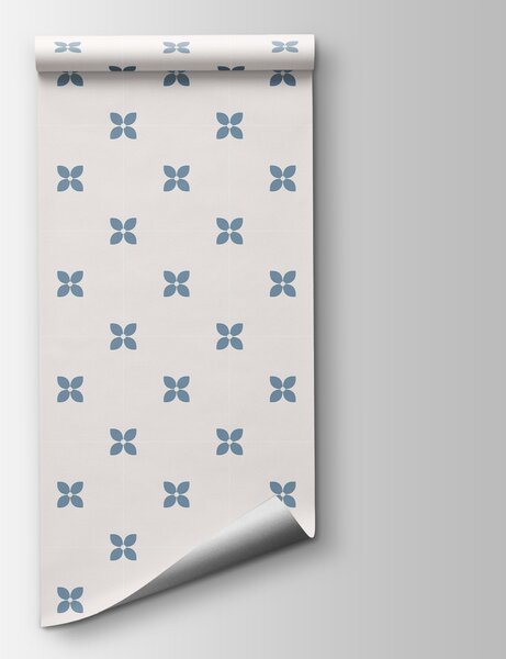 Carta da parati Motivo con fiori blu e bianchi, Carta da parati Moderno, Carta da parati popolare, t01066v2 - Tapeko.it