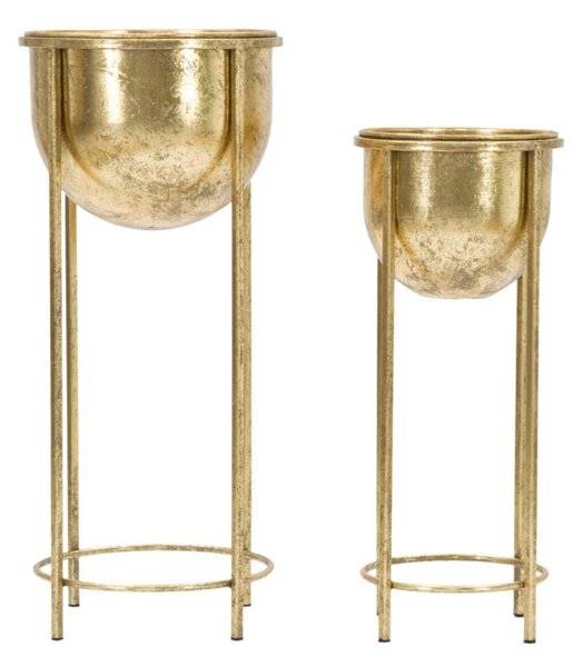 Fioriere in metallo dorato con basi set due pezzi Dimensioni � 27x62-h 21,5x h52 cm ciotole sono rimovibili