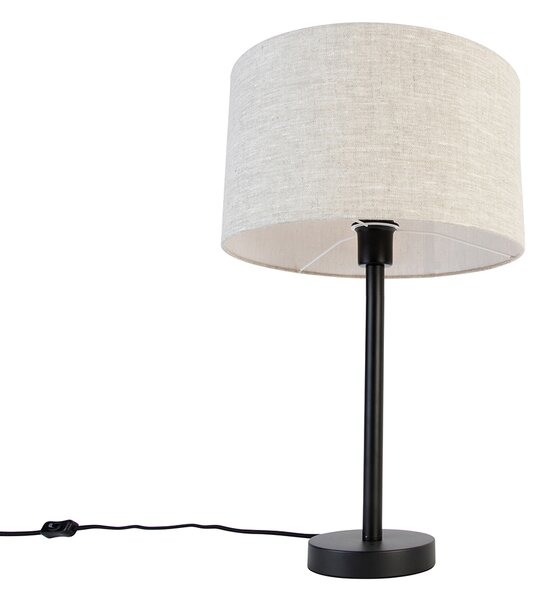 Lampada da tavolo moderna nera con paralume in lino grigio chiaro 35 cm - Simplo