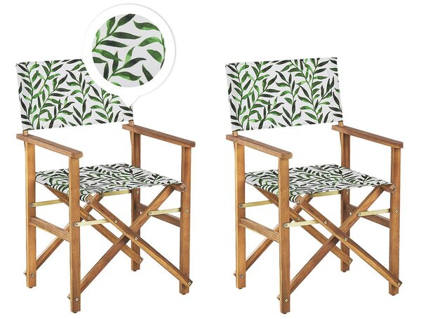 Set di 2 sedie da regista da giardino in legno chiaro con foglie di acacia bianco sporco tessuto sostitutivo pieghevole con 2 Tele intercambiabili Beliani