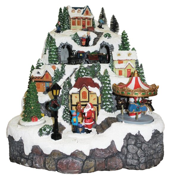 Villaggio di Natale animato montagna innevata H 38 cm L 47.5 cm P 17 cm