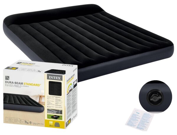 Materasso gonfiabile matrimoniale, 203x183x25 cm, con schienale, marca INTEX, modello 64144