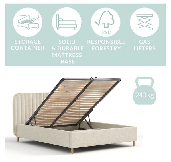 Letto matrimoniale imbottito beige con spazio contenitivo e rete 180x200 cm Noto - Maison de Rêve