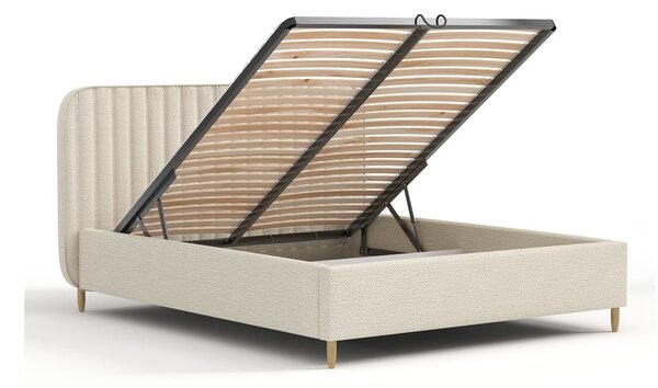 Letto matrimoniale imbottito beige con spazio contenitivo e rete 180x200 cm Noto - Maison de Rêve
