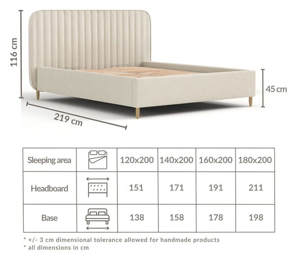 Letto matrimoniale imbottito beige con spazio contenitivo e rete 180x200 cm Noto - Maison de Rêve