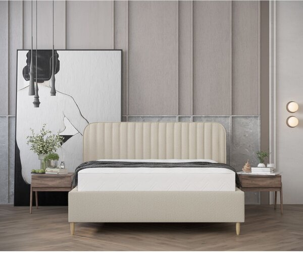 Letto matrimoniale imbottito beige con spazio contenitivo e rete 180x200 cm Noto - Maison de Rêve