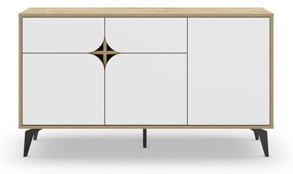 Cassettiera bassa in rovere decorata in bianco e naturale 140x79 cm Nola - Marckeric