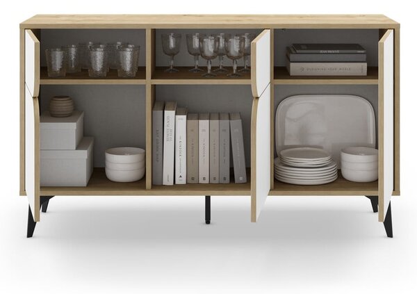 Cassettiera bassa in rovere decorata in bianco e naturale 140x79 cm Nola - Marckeric
