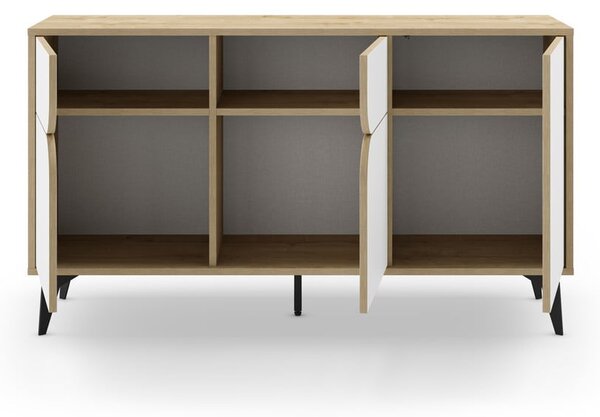 Cassettiera bassa in rovere decorata in bianco e naturale 140x79 cm Nola - Marckeric