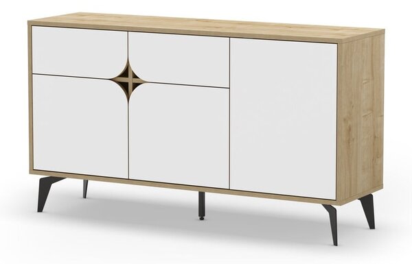 Cassettiera bassa in rovere decorata in bianco e naturale 140x79 cm Nola - Marckeric