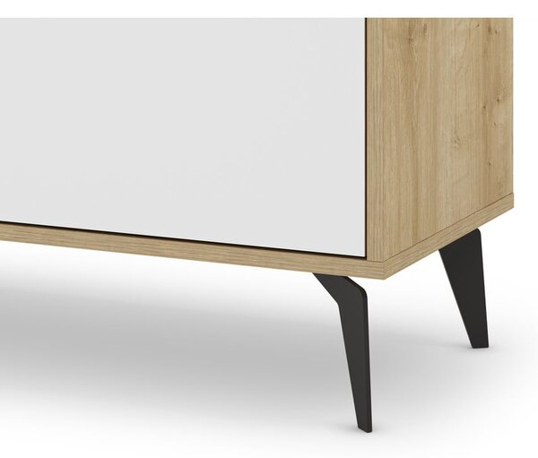 Cassettiera bassa in rovere decorata in bianco e naturale 140x79 cm Nola - Marckeric