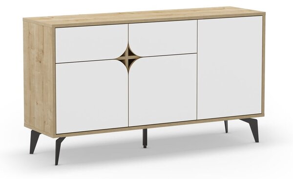 Cassettiera bassa in rovere decorata in bianco e naturale 140x79 cm Nola - Marckeric