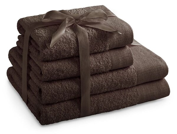 Set di asciugamani per viso e corpo tipo terry marroni in cotone 4 pz Amari – Restilo