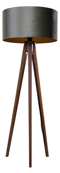 Lampada da terra a treppiede in legno di noce con paralume in velluto verde 50 cm - Tripod Classic