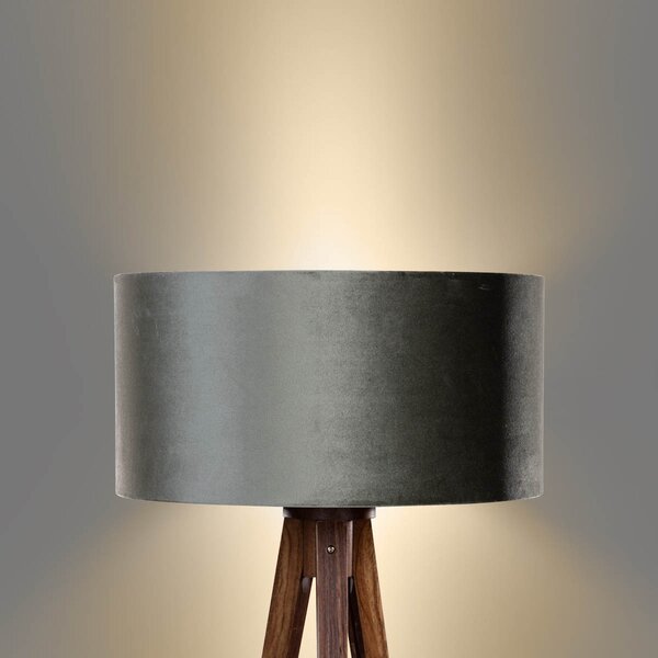 Lampada da terra a treppiede in legno di noce con paralume in velluto verde 50 cm - Tripod Classic