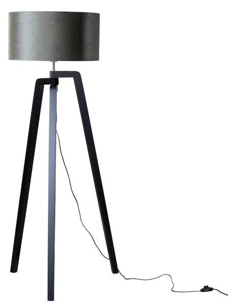 Lampada da Terra Nera con Paralume in Velluto Verde 50cm - Puros