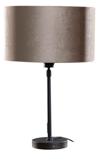 Lampada da Tavolo Nera con Paralume in Velluto Taupe 35cm - Parte