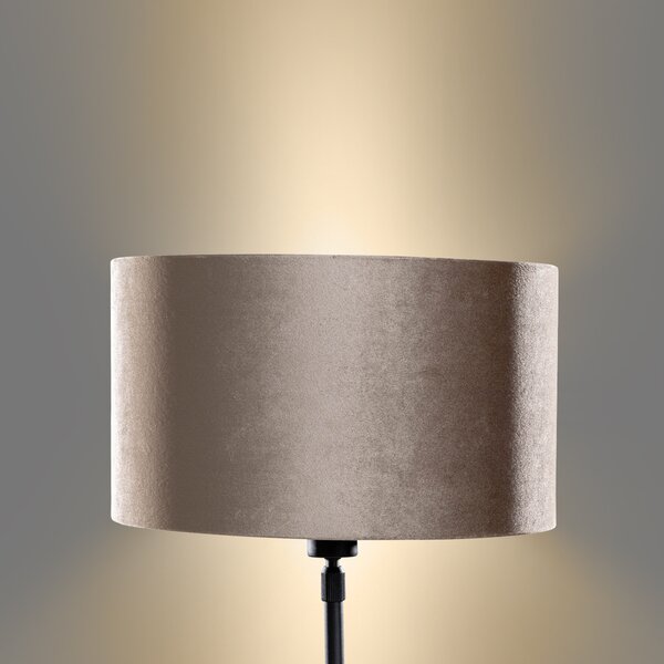 Lampada da Tavolo Nera con Paralume in Velluto Taupe 35cm - Parte