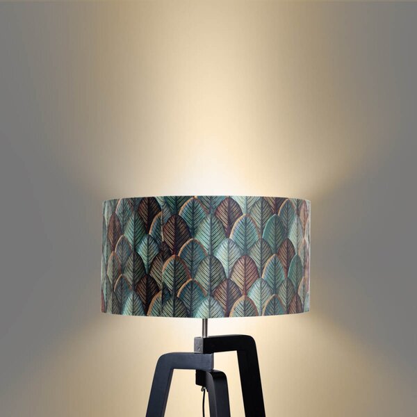 Lampada da terra nera con paralume in velluto motivo foglia 50 cm - Puros