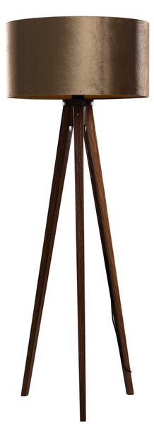Lampada da terra a treppiede in legno di noce con paralume in velluto bronzo 50 cm - Tripod Classic