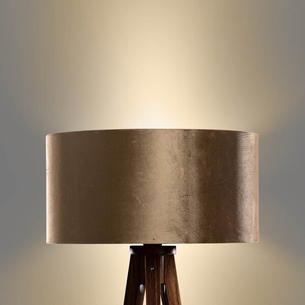 Lampada da terra a treppiede in legno di noce con paralume in velluto bronzo 50 cm - Tripod Classic