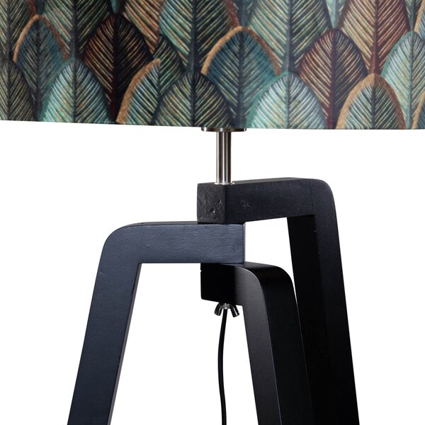 Lampada da terra nera con paralume in velluto motivo foglia 50 cm - Puros