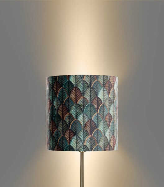 Lampada da terra ottone con paralume in velluto motivo foglia interno oro - Simplo