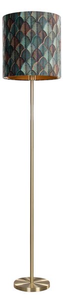 Lampada da terra ottone con paralume in velluto motivo foglia interno oro - Simplo