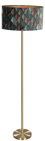 Lampada da Terra Ottone con Paralume in Velluto Ovalizzato, Motivo Foglie, 50cm - Simplo