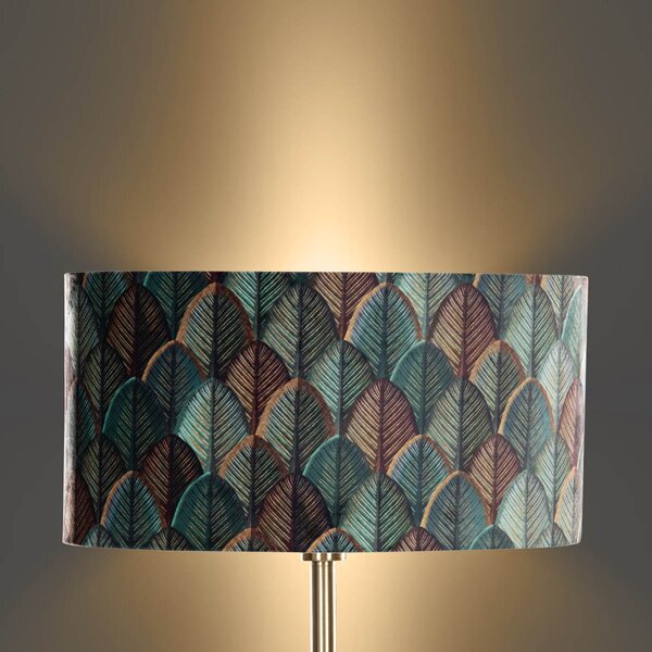 Lampada da Terra Ottone con Paralume in Velluto Ovalizzato, Motivo Foglie, 50cm - Simplo