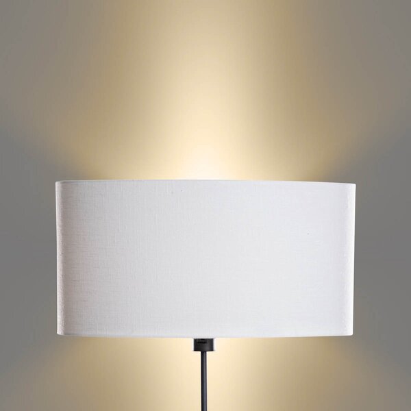 Lampada da Terra Nera con Paralume in Lino Bianco Ovale 50cm - Parte