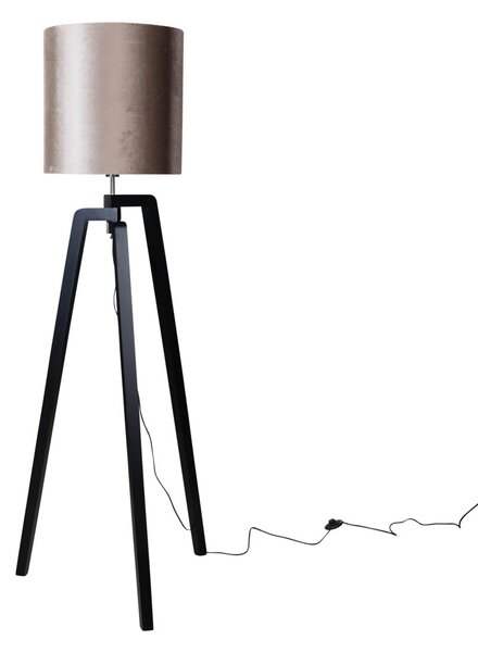 Lampada da Terra Nera con Paralume in Velluto Taupe 50cm - Puros