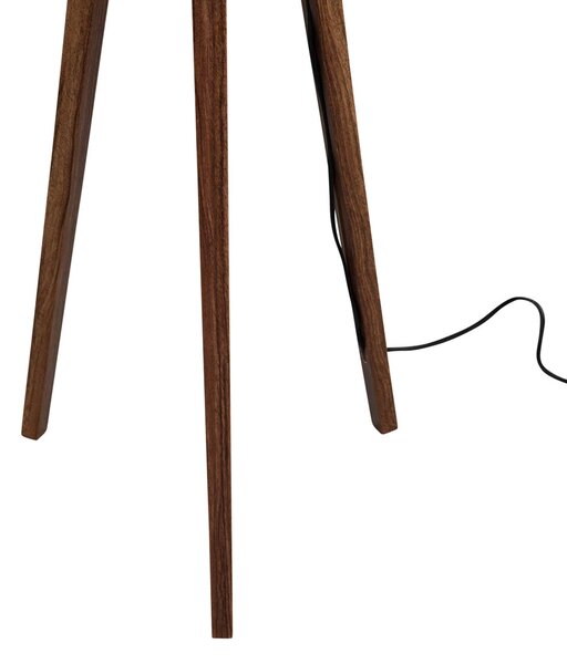 Lampada da terra a treppiede in legno di noce con paralume in velluto taupe 50 cm - Tripod Classic
