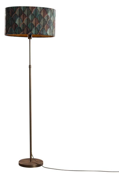Lampada da terra bronzo con paralume ovale in velluto, motivo a foglie, 50 cm - Parte