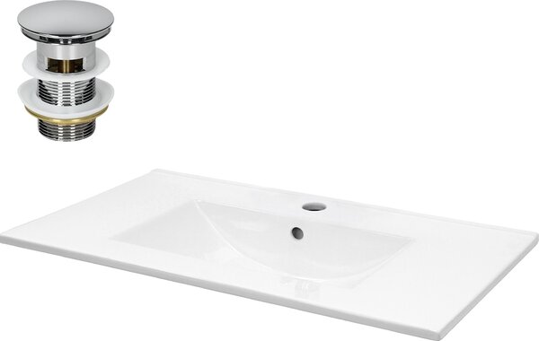Lavabo LuxeBath Lavabo da appoggio Square, 81x46,5x17,5 cm, bianco, in Vetroceramica, incl. set di scarico con troppopieno