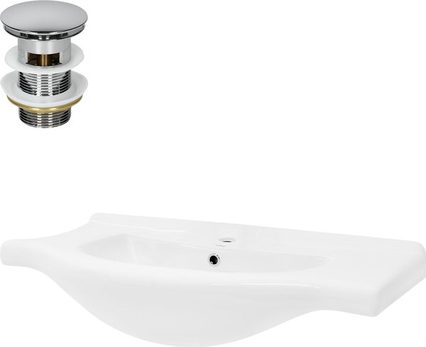 Lavabo LuxeBath Lavabo da appoggio ovale, 86x51,5x21,5 cm, bianco, Vetroceramica, incl. set di scarico con troppopieno