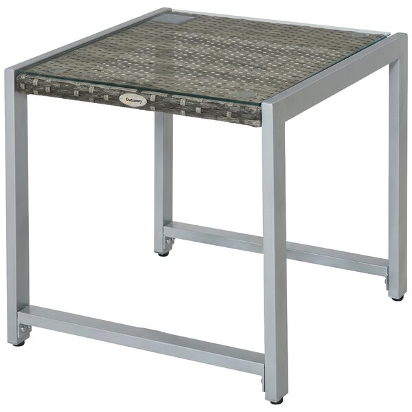 Outsunny Tavolino da Esterno con Struttura in Alluminio e PE Rattan e Piano in Vetro Grigio 50x50x50cm|Aosom